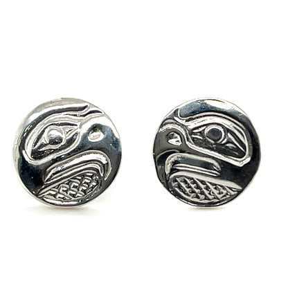 Earrings - Sterling Silver - Cast - Studs - Small - Round - Eagle