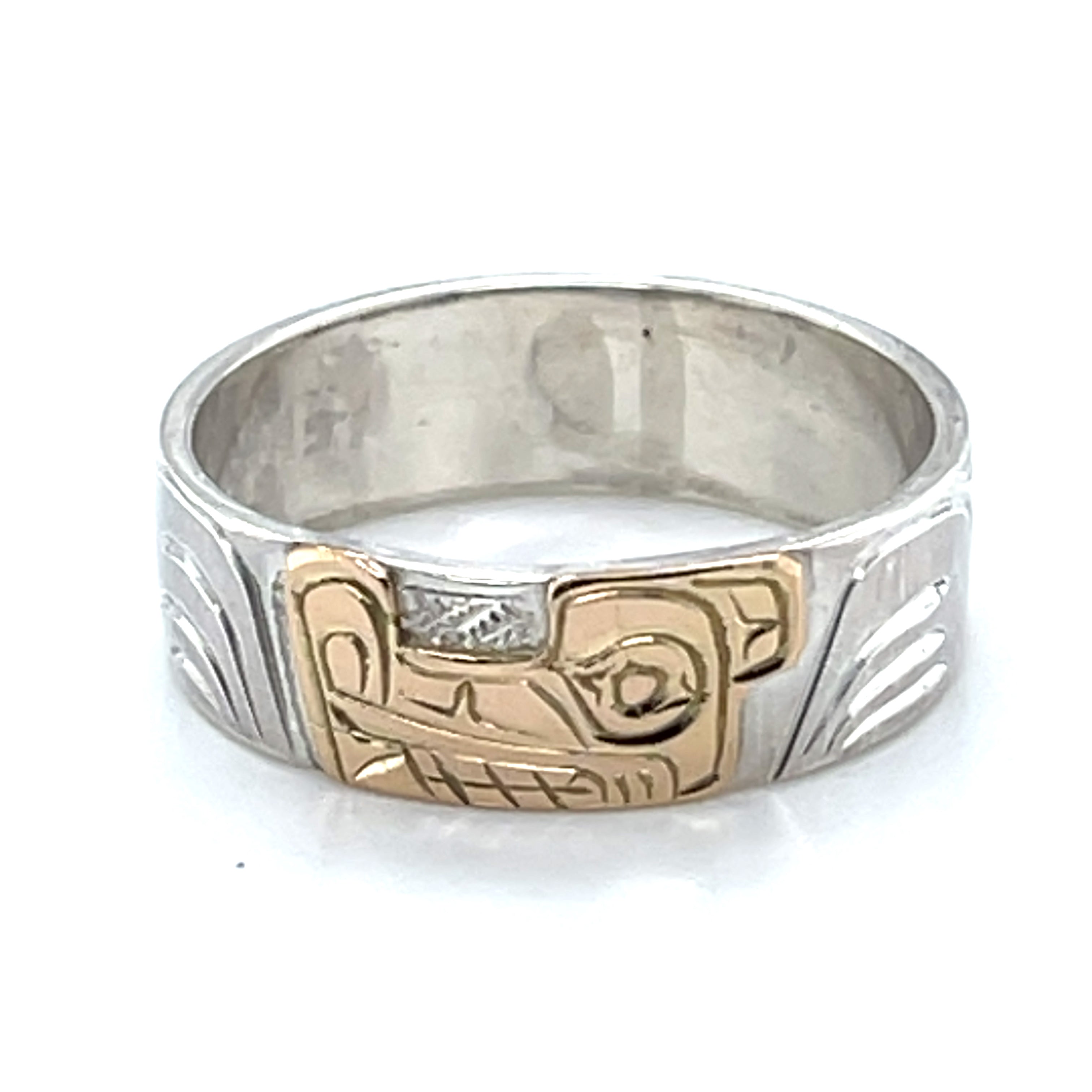 Ring - Gold and Silver - 1/4&quot; - Wolf - Size 8
