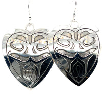 Earrings - Sterling Silver - Heart - Bears - Large