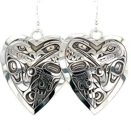 Earrings - Sterling Silver - Heart - Bear Raven - Large