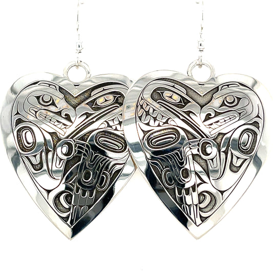 Earrings - Sterling Silver - Heart - Bear Raven - Large