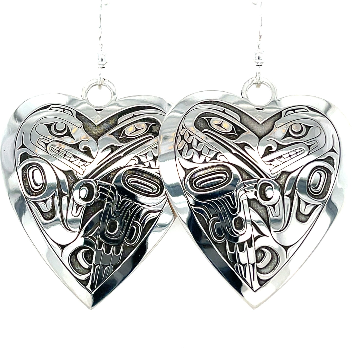 Earrings - Sterling Silver - Heart - Bear Raven - Large