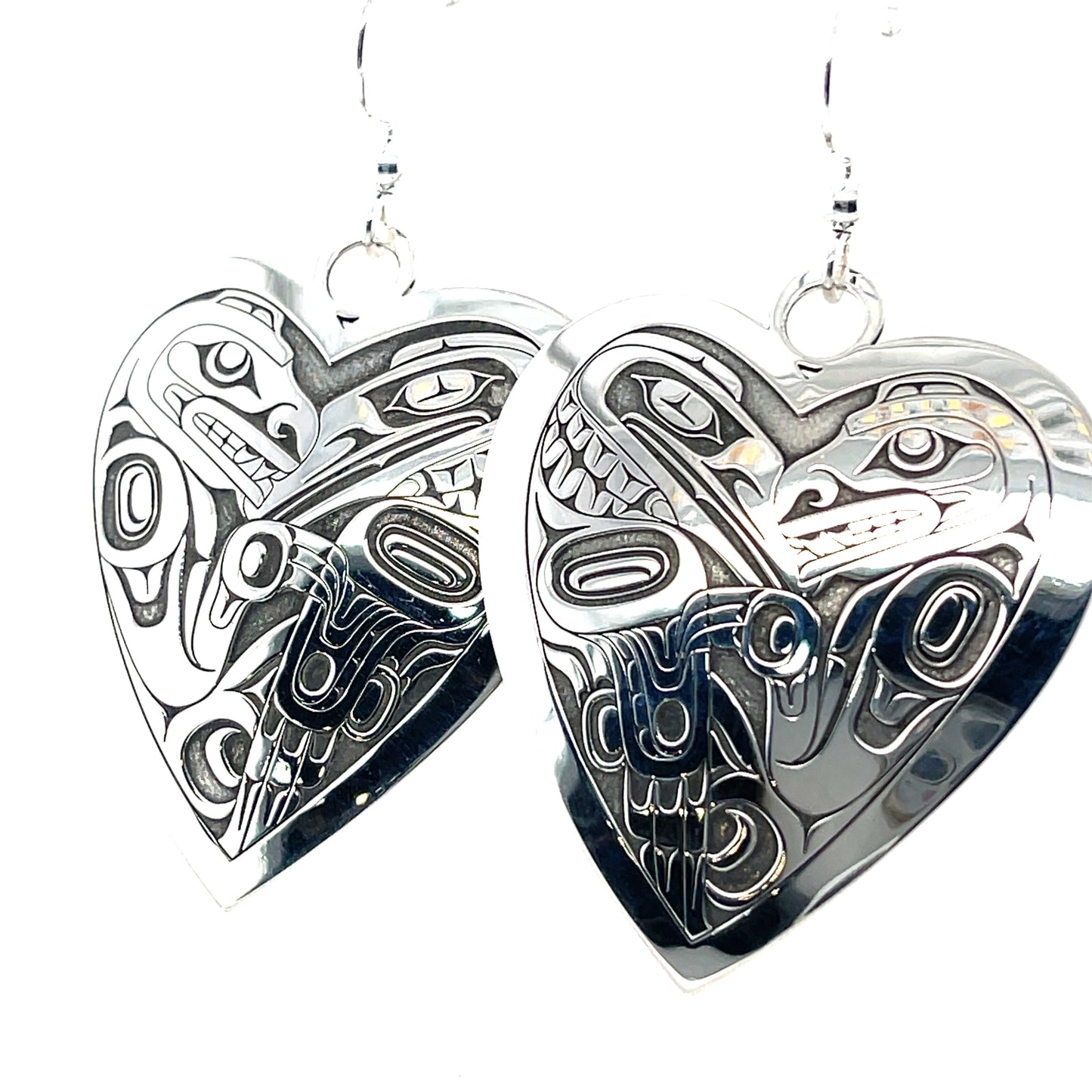 Earrings - Sterling Silver - Heart - Bear Raven - Large