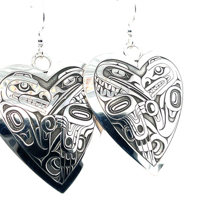 Earrings - Sterling Silver - Heart - Bear Raven - Large