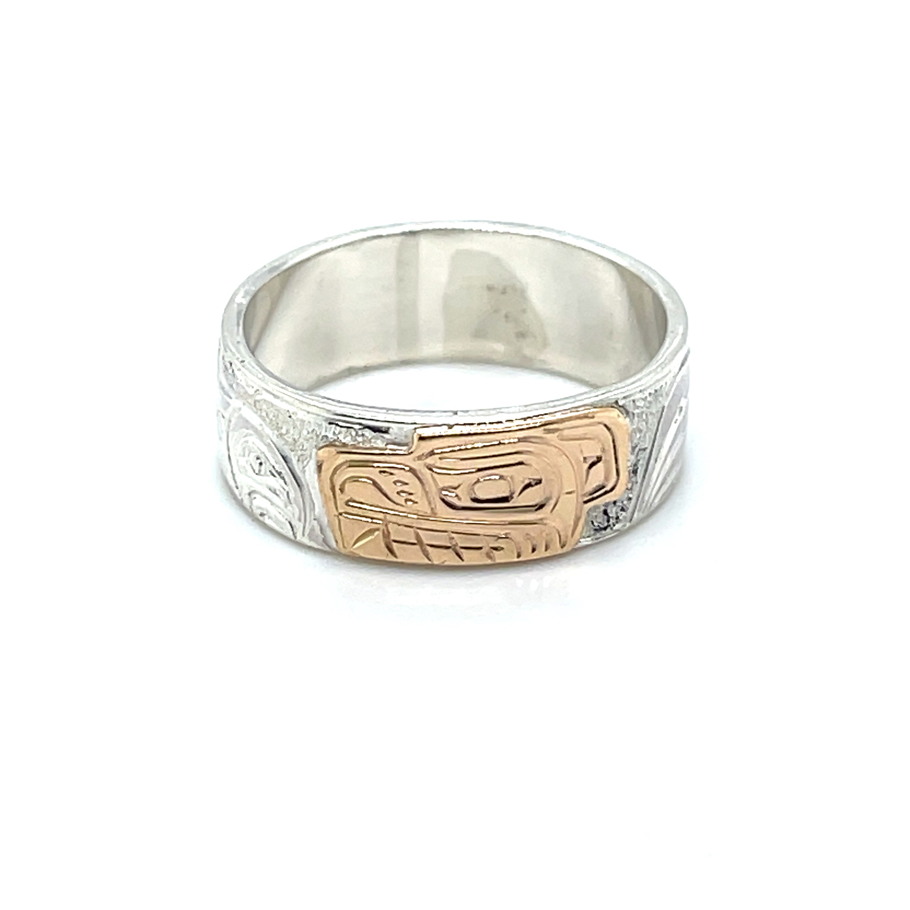 Ring - Gold and Silver - 1/4&quot; - Bear &amp; Salmon - Size 6