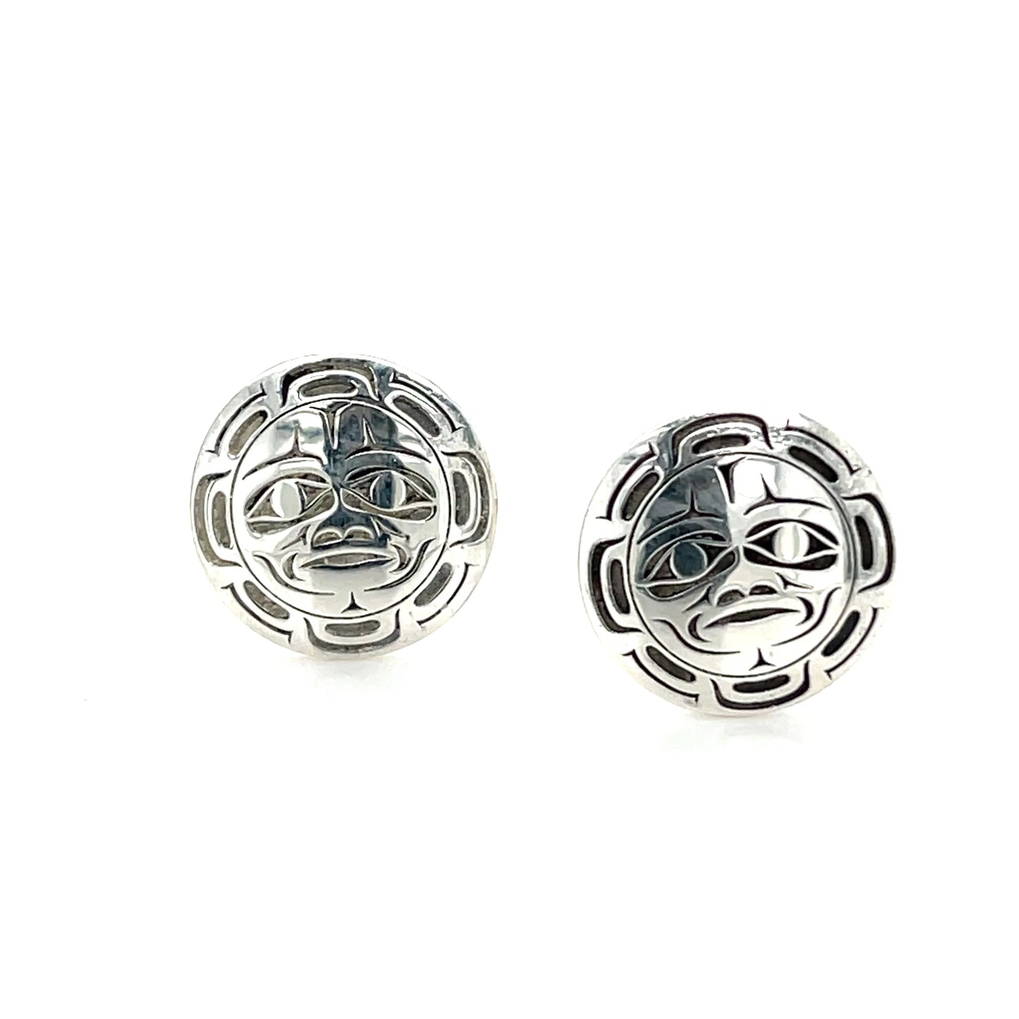 Earrings - Sterling Silver - Round Studs - Moon