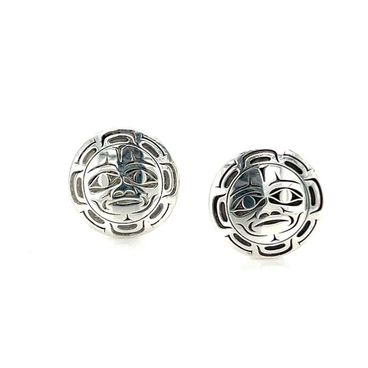 Earrings - Sterling Silver - Round Studs - Moon