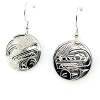 Earrings - Sterling Silver - Round - Wolf