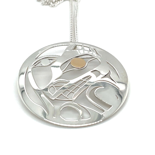 Pendant - Gold & Silver - Round - Wolf & Moon