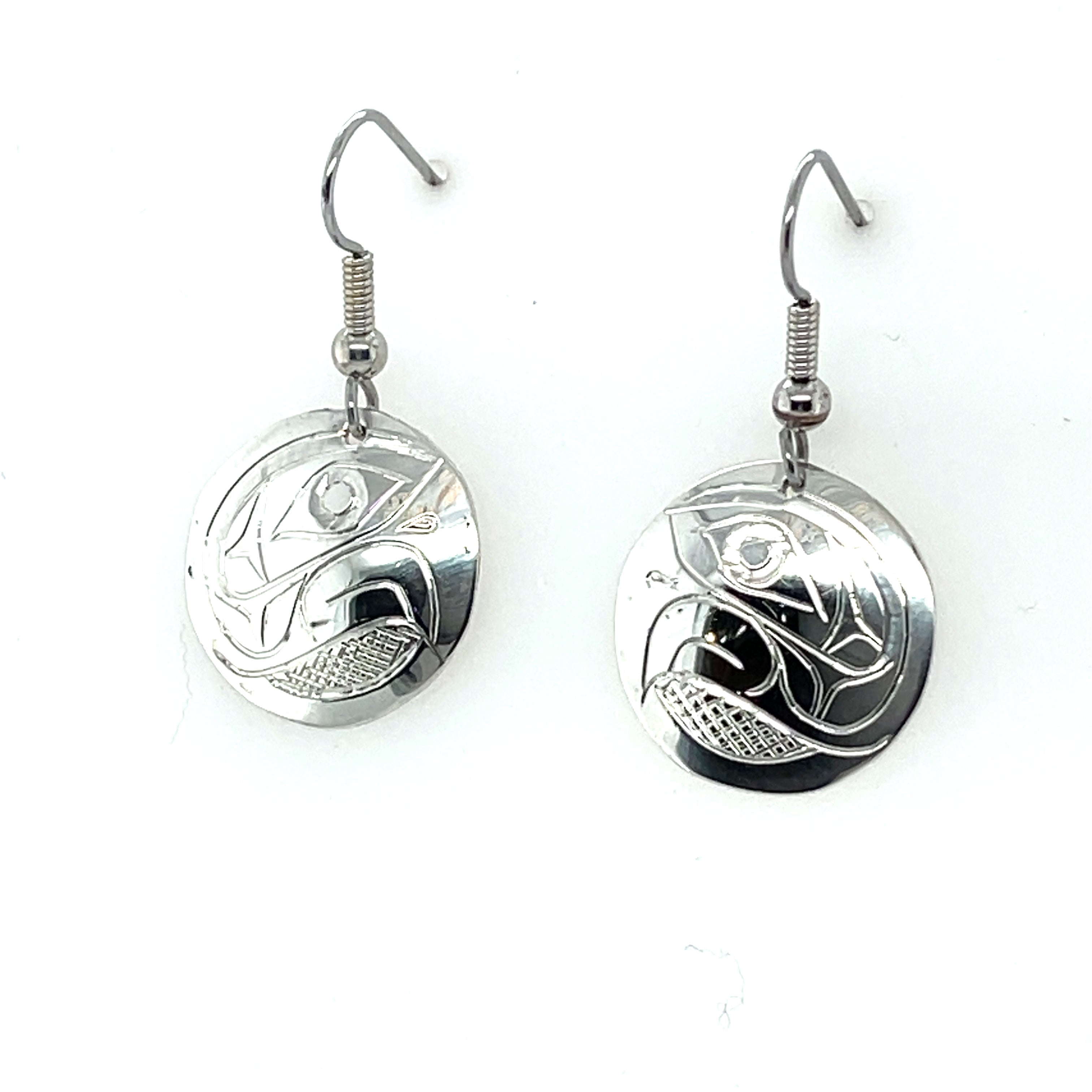 Earrings - Sterling Silver - Round - Eagle