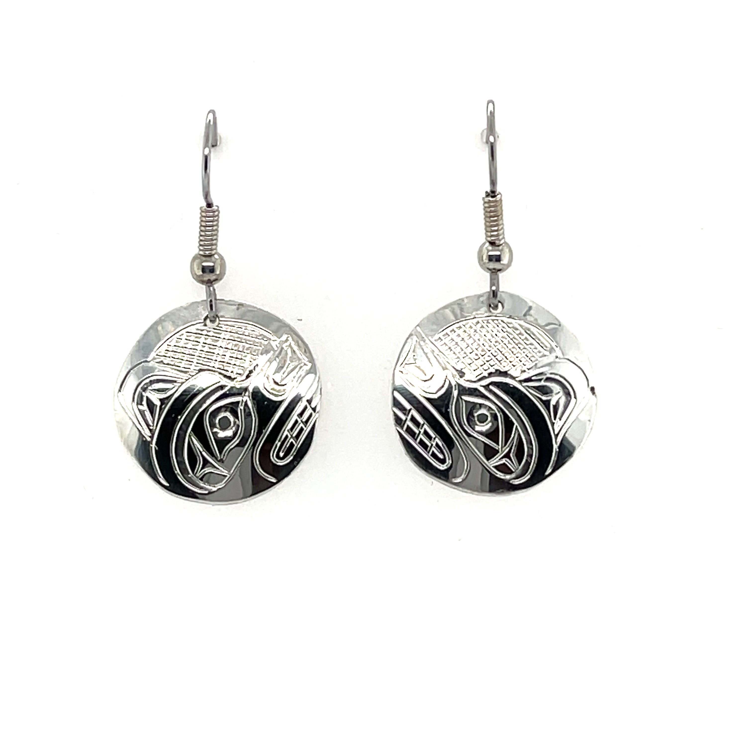 Earrings - Sterling Silver - Round - Wolf
