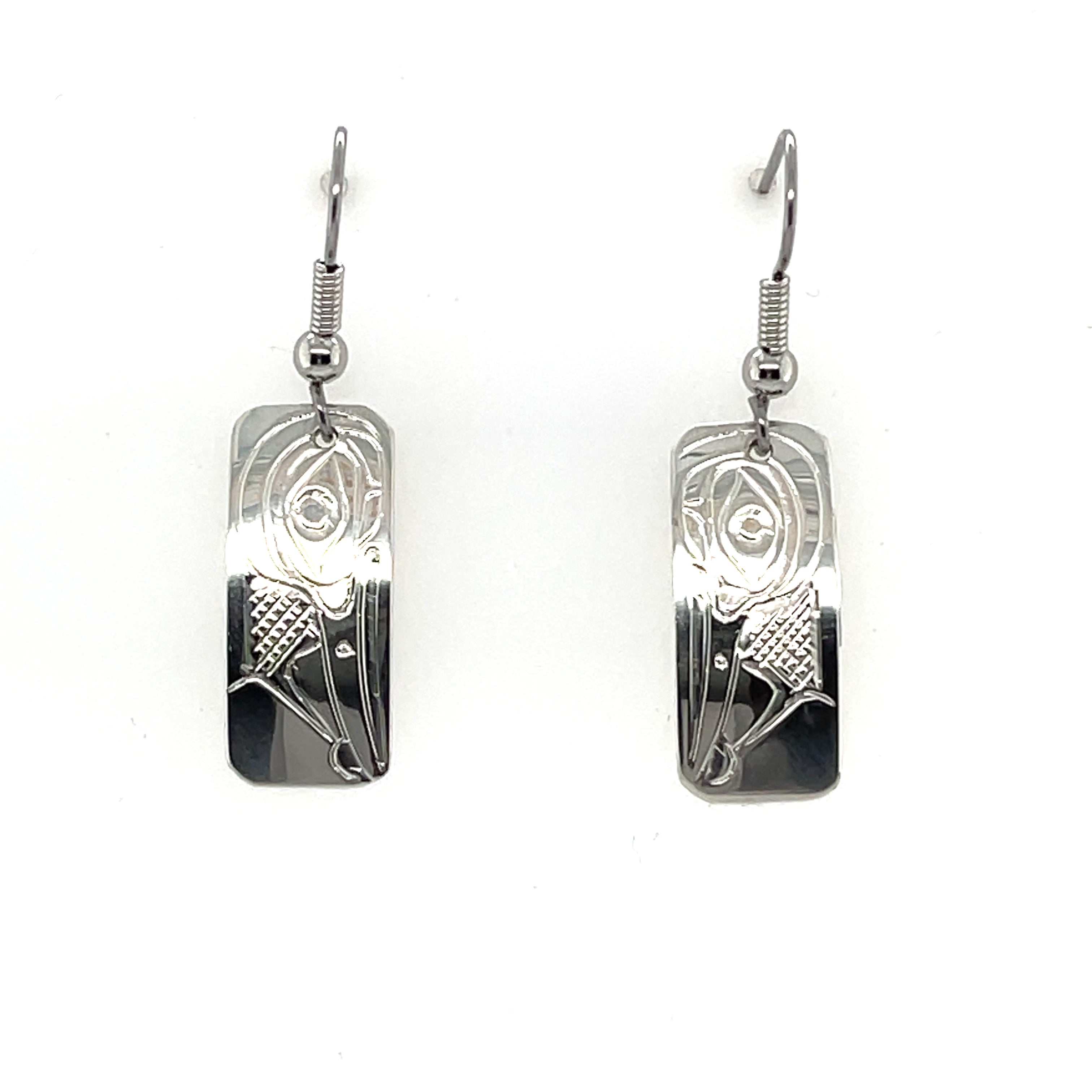 Earrings - Sterling Silver - Rectangle - Hummingbird