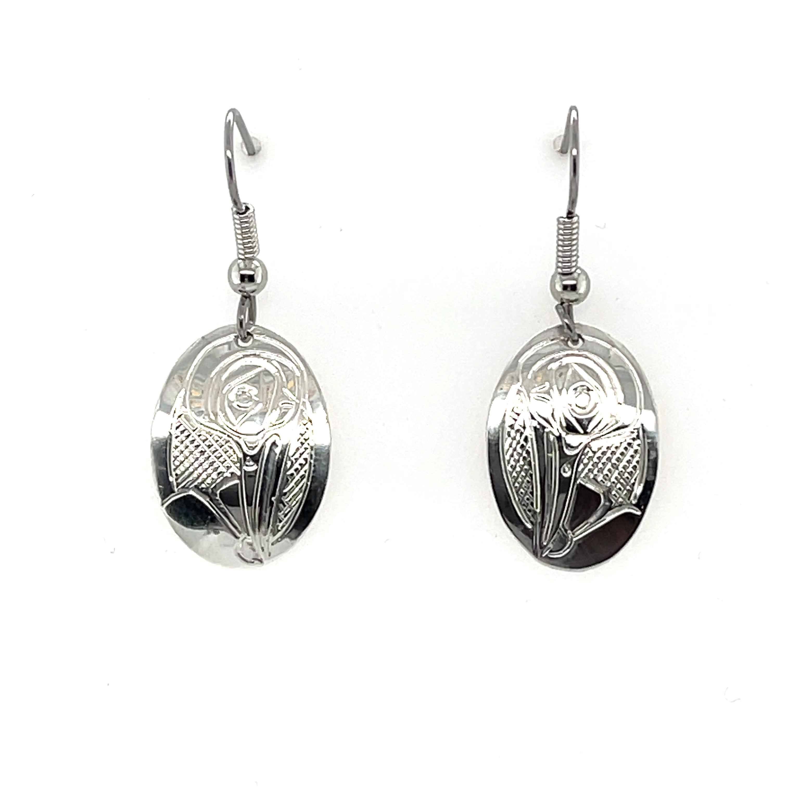Earrings - Sterling Silver - Oval - Hummingbird