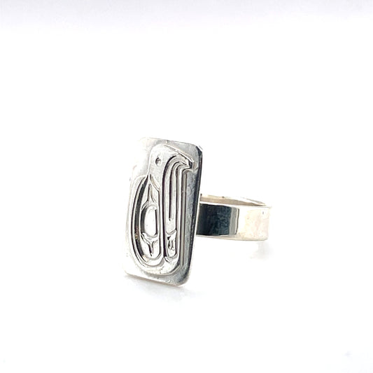 Ring - Sterling Silver - Cast - Rectangle - Eagle - Size 9