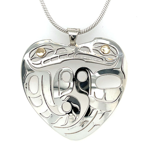 Pendant - Gold & Silver - Heart Shape - Wolf & Eagle