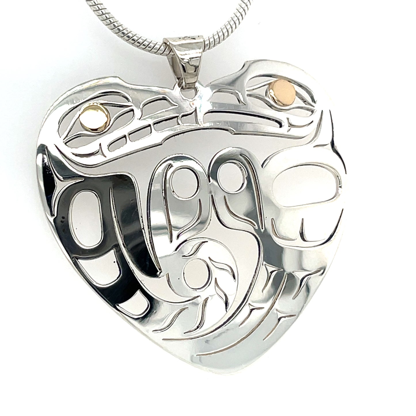 Pendant - Gold & Silver - Heart Shape - Wolf & Eagle