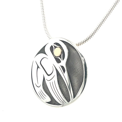 Pendant - Gold & Silver - Round - Hummingbird