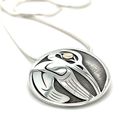 Pendant - Gold & Silver - Round - Hummingbird