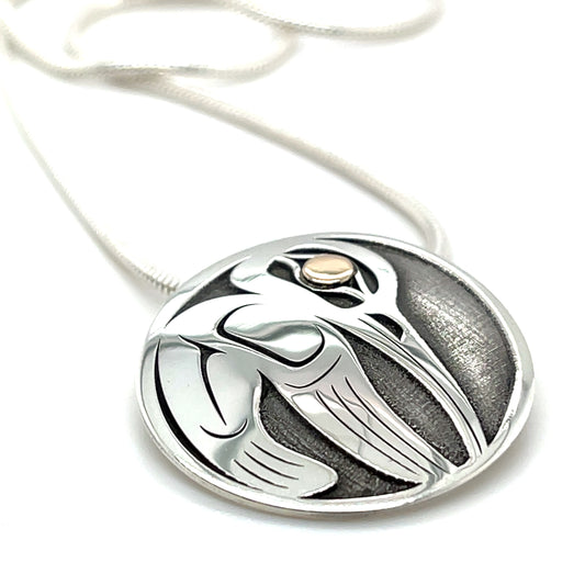 Pendant - Gold & Silver - Round - Hummingbird