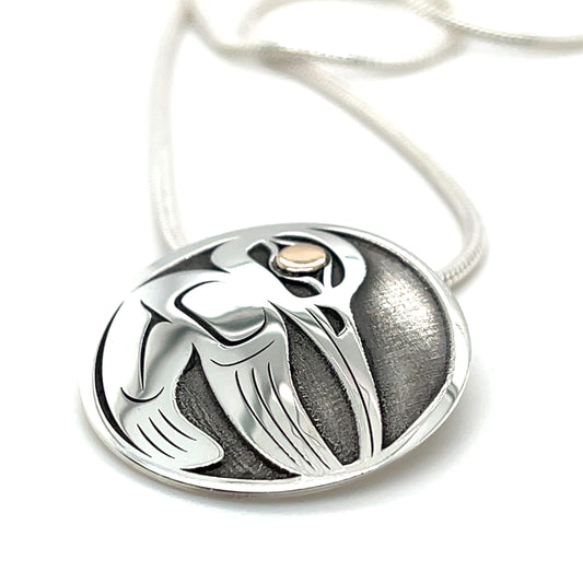 Pendant - Gold & Silver - Round - Hummingbird