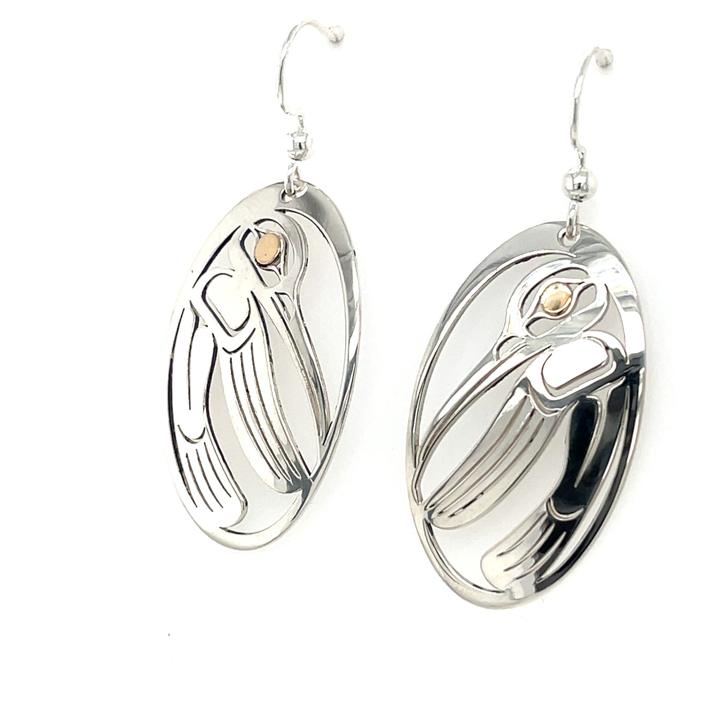 Earrings - Gold & Silver - Oval - Hummingbird