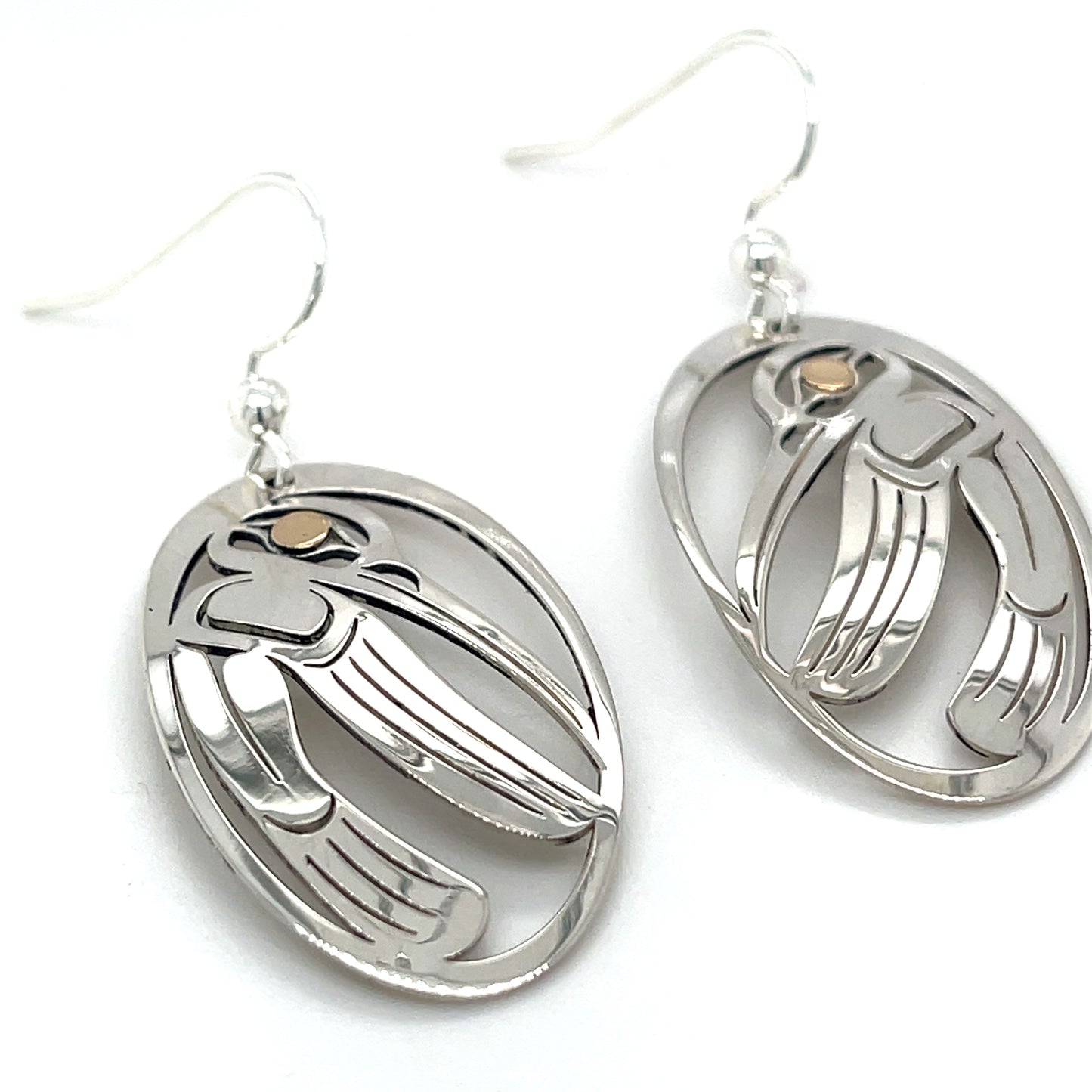 Earrings - Gold & Silver - Oval - Hummingbird