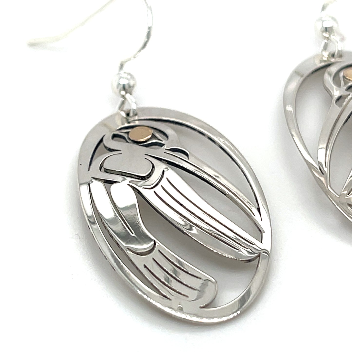 Earrings - Gold & Silver - Oval - Hummingbird