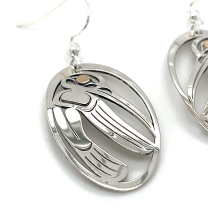 Earrings - Gold & Silver - Oval - Hummingbird