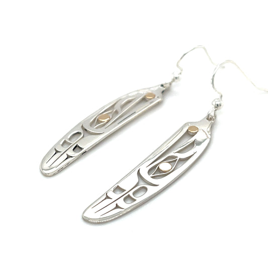 Earrings - Gold & Silver - Feather - Raven