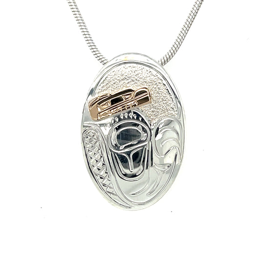 Pendant - Gold & Silver - Oval - Beaver