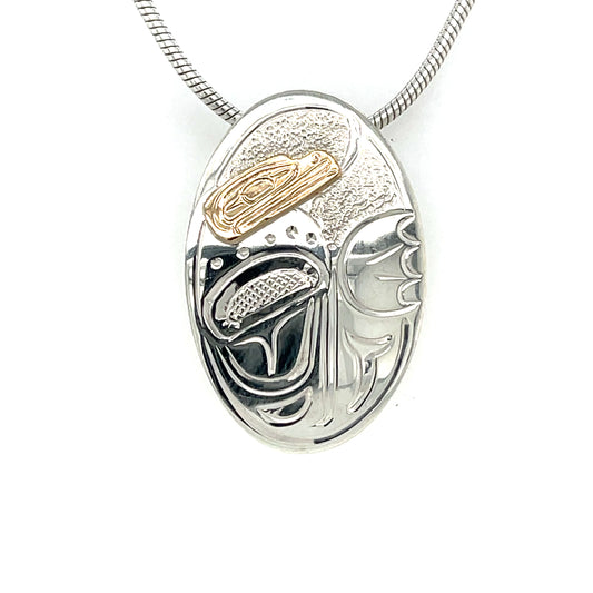 Pendant - Gold & Silver - Oval - Frog