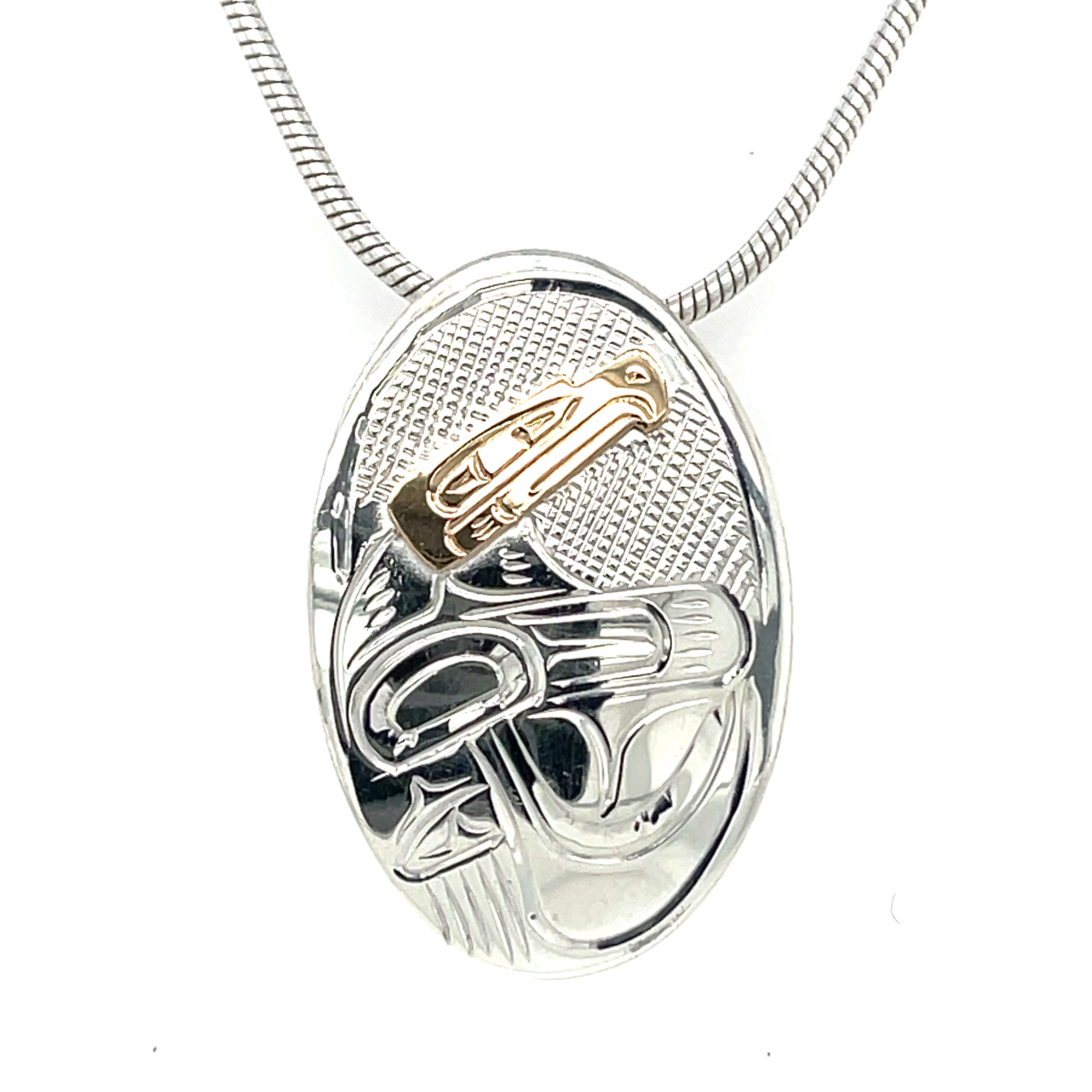 Pendant - Gold &amp; Silver - Oval - Eagle