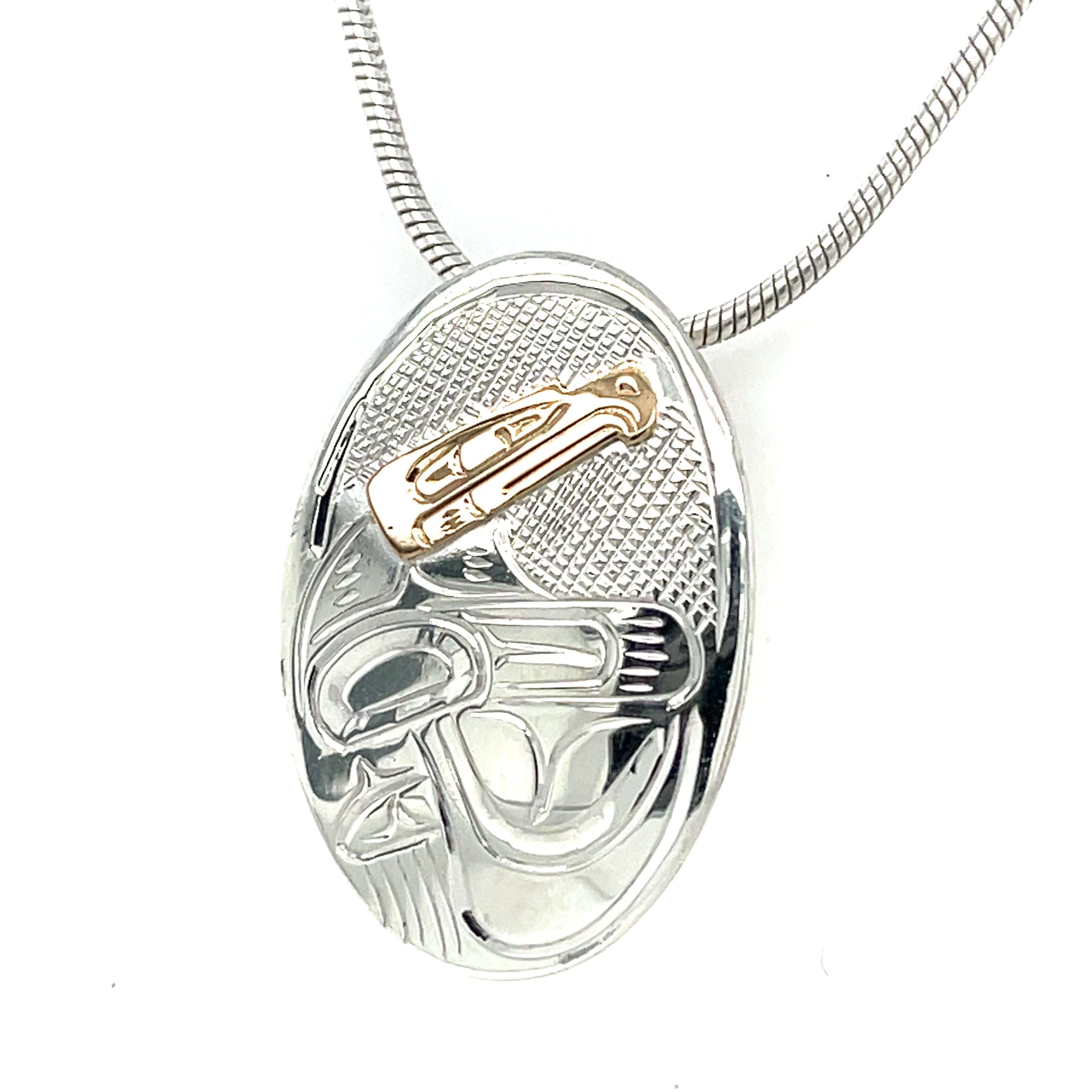 Pendant - Gold &amp; Silver - Oval - Eagle