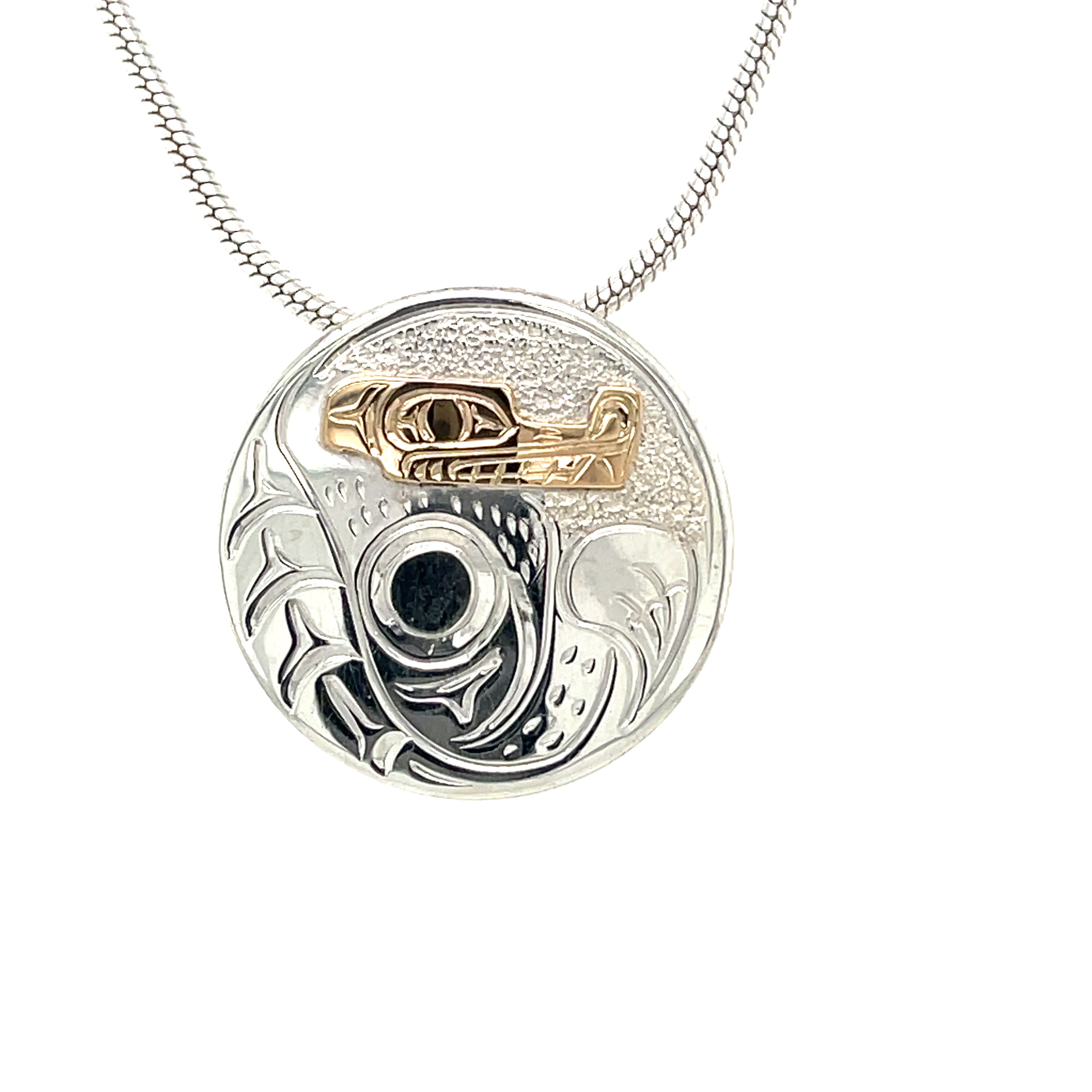 Pendant - Gold &amp; Silver - Round - Wolf