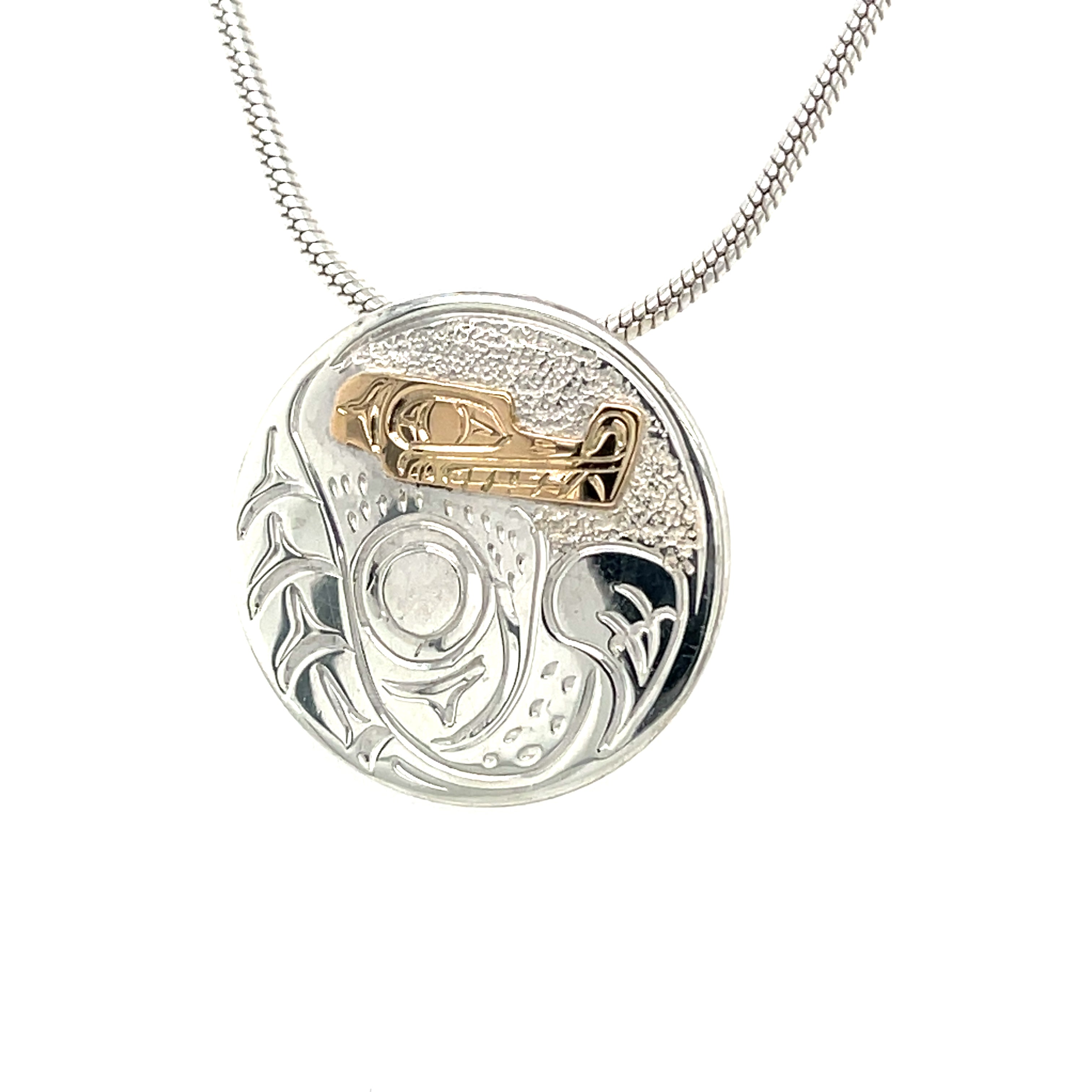 Pendant - Gold &amp; Silver - Round - Wolf