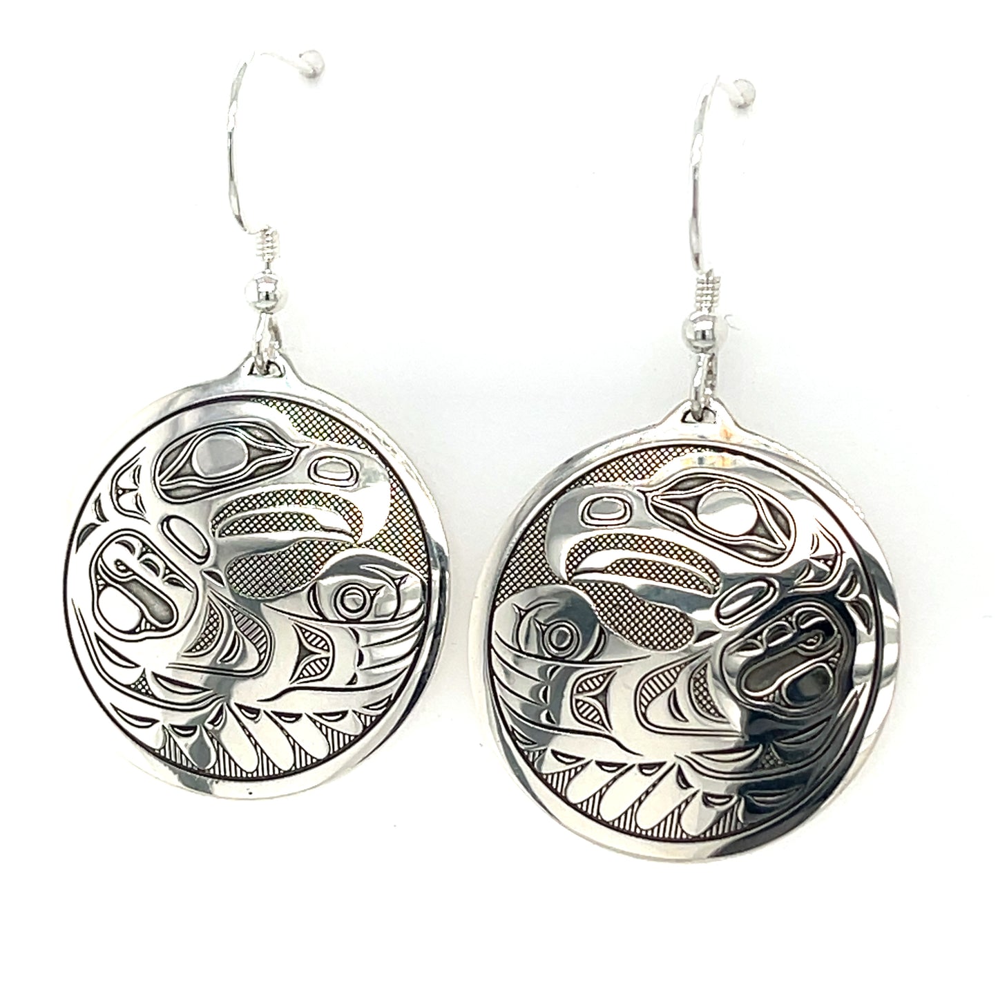 Earrings - Sterling Silver - Round - Eagle