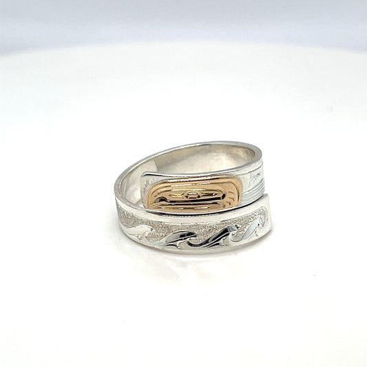 Ring - Gold and Silver - 3/16" - Wrap - Salmon - Size 7
