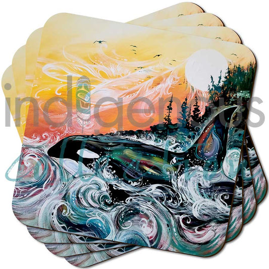 Coasters - Cork - Set of 4 - Killer Whale Sunset