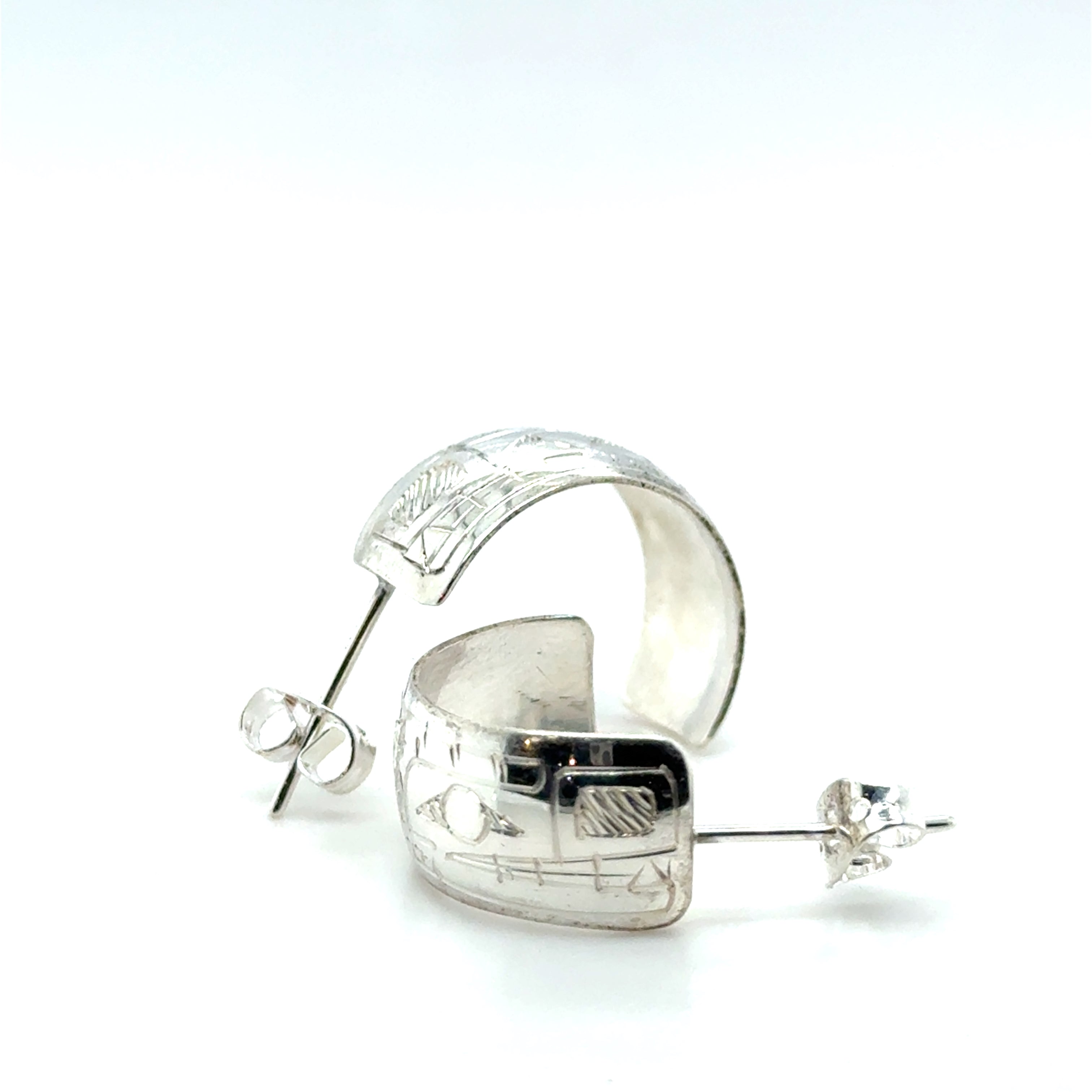 Earrings - Sterling Silver - Half Hoop - 3/8&quot; - Bear