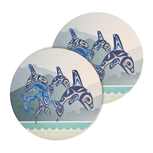 Coasters - Ceramic - Set of 2 - Orca Family