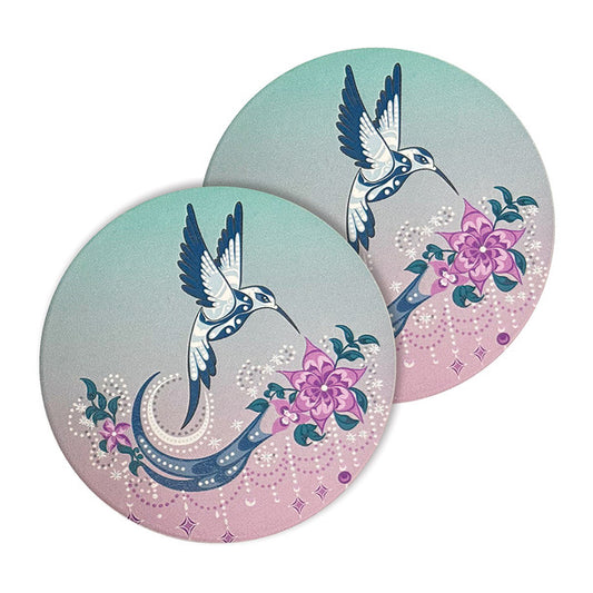 Coasters - Ceramic - Set of 2 - Hummingbird (Teal/Purple)