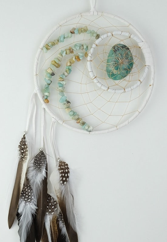 Dream Catcher - 6" - White - Amazonite