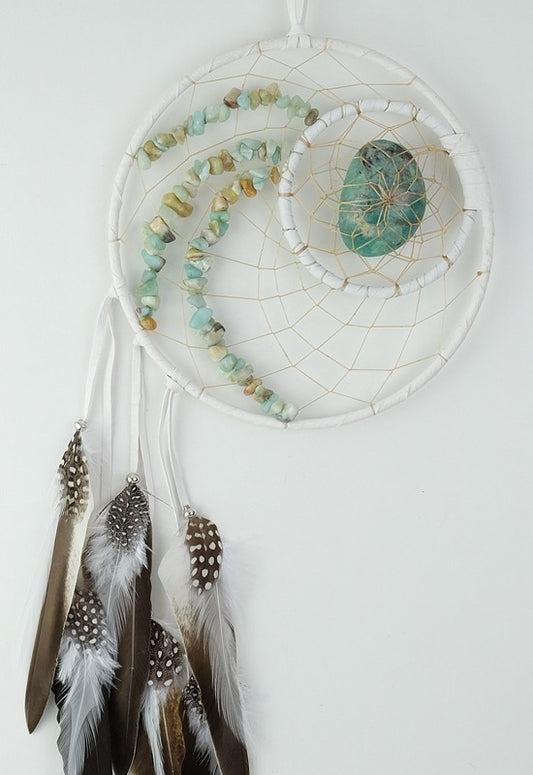 Dream Catcher - 6" - White - Amazonite