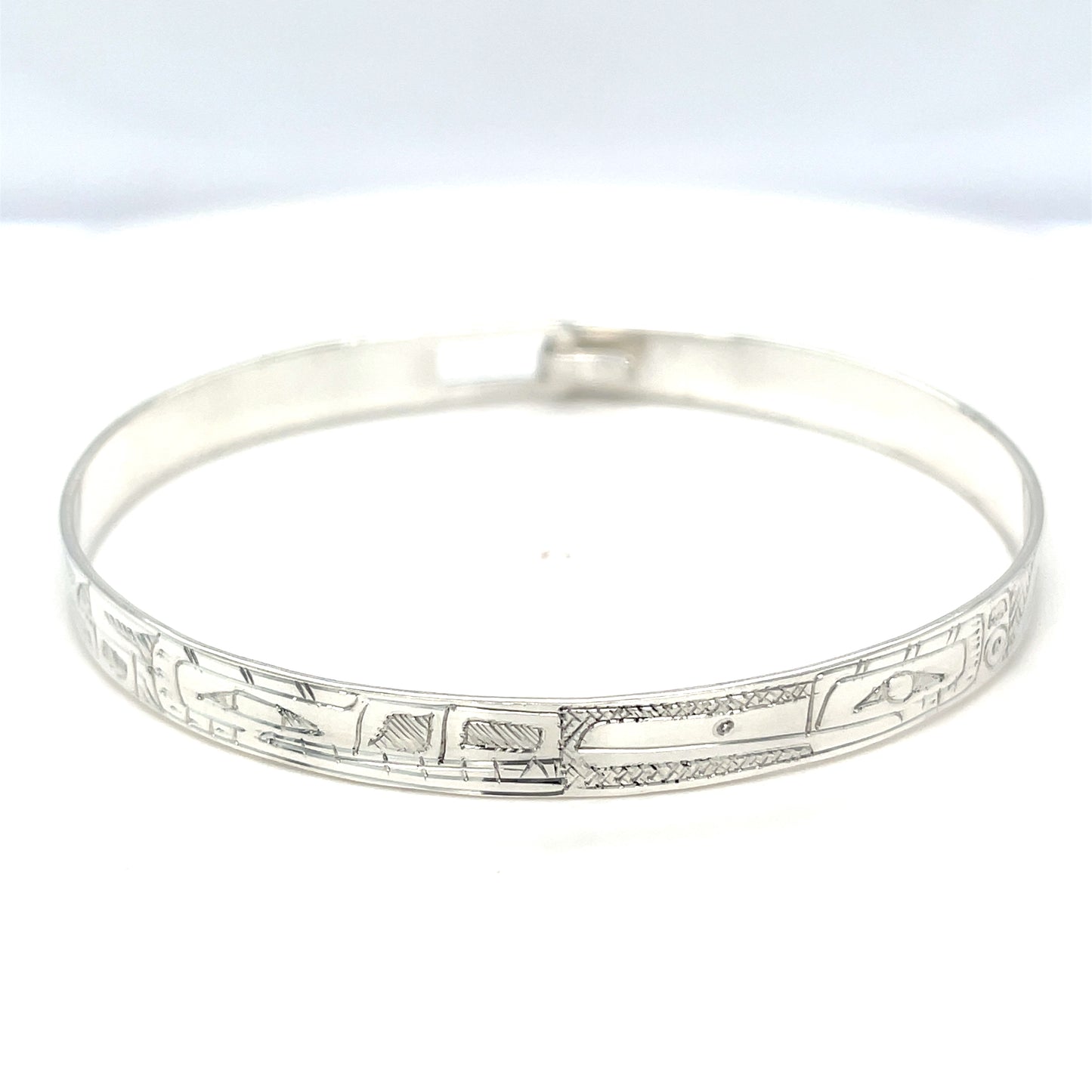 Bangle - Sterling Silver - 1/4" - Wolf & Hummingbird