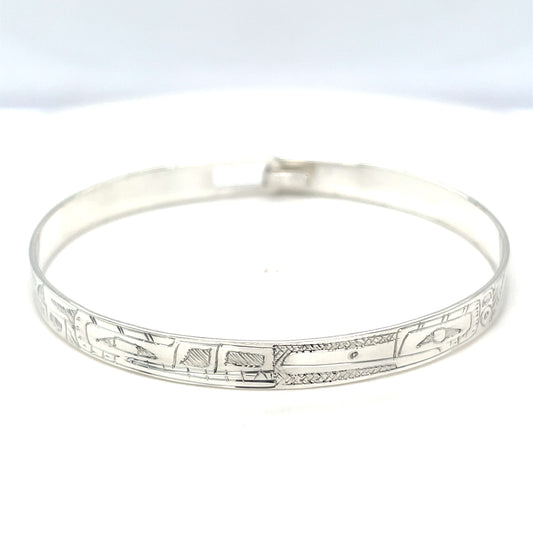 Bangle - Sterling Silver - 1/4" - Wolf & Hummingbird