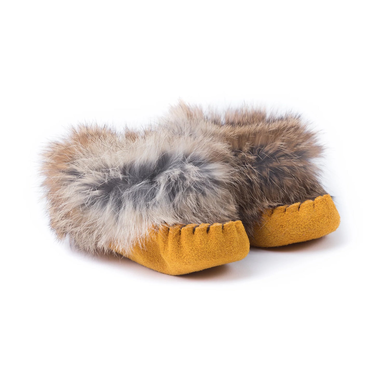 Moccasins - Infant - Tan Suede -  Brown Rabbit Fur - YARËNDA'