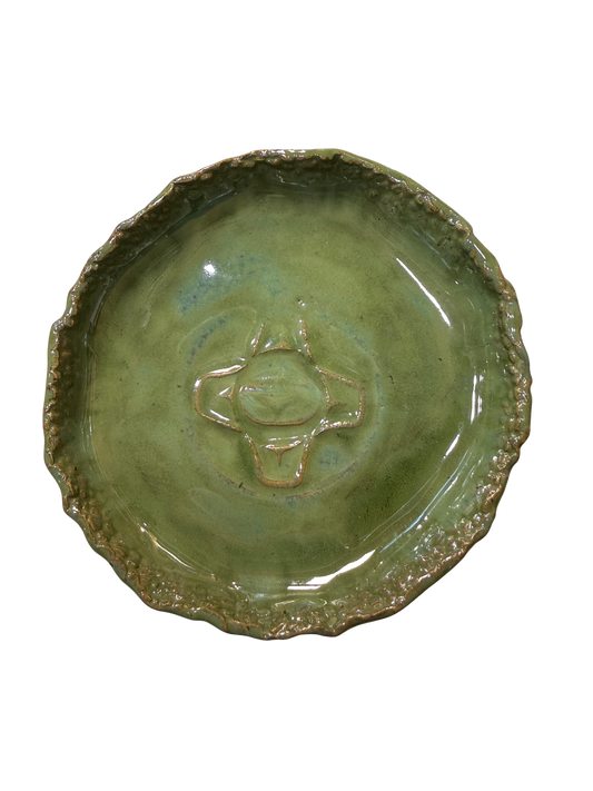 Ceramic Dish - Footed - Trinket - Medium - Sun - Green