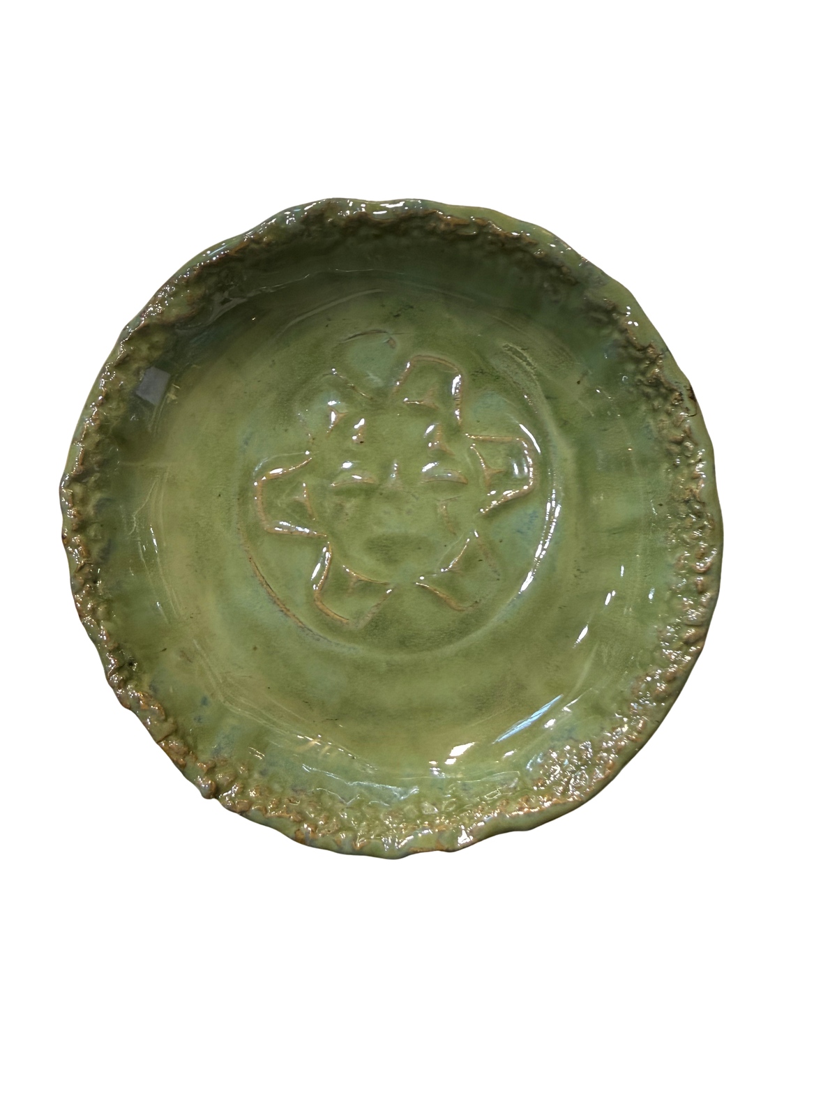 Ceramic Dish - Footed - Trinket - Medium - Sun - Green