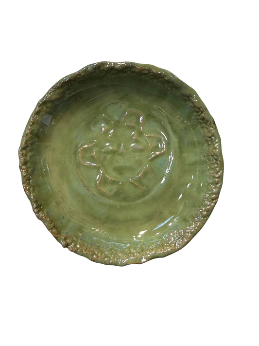 Ceramic Dish - Footed - Trinket - Medium - Sun - Green