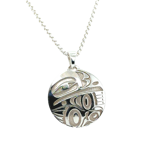 Pendant - Sterling Silver - Round - Raven - Small - 20mm